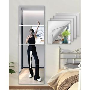 Shatterproof Wall Mirror Full Length for Bedroom, Acrylic Gym Mirrors For Home, Extra Thick : 0.12 Inch, 4 PCS x 16 x 12 Inches, Workout Mirrors Safe for Kids, Over The Door, Long Wall Mounted Mirror