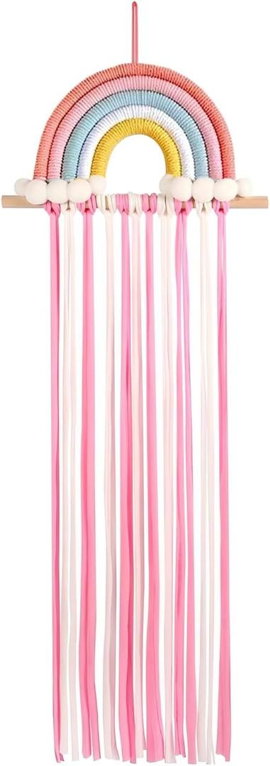 Rainbow Tassels Hair Bow Holder Hanging for Baby Girls, Hair Bow Organizer Headband Hair Accessories Organizer Storage Wall Hanging Decor for Toddler Girls Room