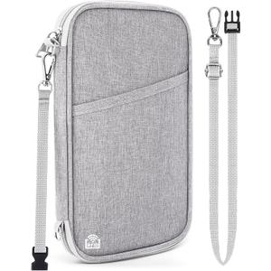 Family Passport Holder for Travel, RFID Blocking Travel Document Organizer with Flexible Carrying Style, Portable Passport Wallet and Essentials for Trip (Grey)