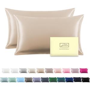 Silk Pillow Cases 2 Pack Soft Breathable and Sliky King Size Pillow Cases Set of 2,Natural Mulberry Silk Pillowcase Set of 2 for Hair and Skin with Hidden Zipper (Champagne,20"X 36",2pcs)