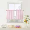 ZJDECOR Buffalo Plaid Kitchen Curtains 24 Inches Long,Pink White Gingham Crinkled Not-See-Through Sheer Cafe Tier Panels,Farmhouse Window Treatment for Kitchen Bedroom,Rod Pocket,26"Wx24"L(Pack of 2)