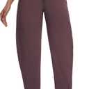 baleaf Womens Barrel Pants with Zipper Pockets Drawstring Athletic Pants Elastic Waisted Casual Lounge Work Travel (Brown, S)
