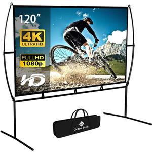 Projector Screen with Stand Foldable Portable Movie Screen169, HD 4K Double Sided Indoor Outdoor Projection Screen for Home Theater (120 Inch)