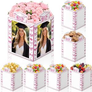 Qunclay 8 Pcs Graduation Box Centerpieces for Table 7-inch Table Decor Boxes Class of 2026 Congrats Grad Party Favors with Messages for High School College Celebration Decoration (Coquette Bow)