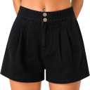 Women's Denim Shorts Elastic Waistband Wide Leg High Waisted Summer Baggy Jean Mom Shorts (Black)