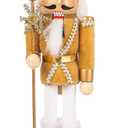 LovesTown 12inch Wooden Nutcracker Figure, Christmas Decoration Golden Glitter Nutcracker Soldier Traditional Painted for Christmas Tabletop Decor
