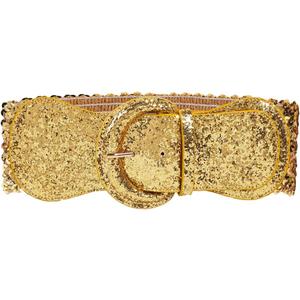 COTIM COYIN Womens Sequin Wide Buckle Stretchy Belt, Sparkly Glitter Vintage Elastic Belts for Dress Stretchy Waistband (Gold)