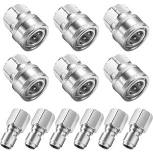 RIDGE WASHER 3/8" Pressure Washer Quick Connect Kit, Stainless Steel Power Washer Adapter Fittings, Female NPT Thread, 12 Pcs, 5000 PSI