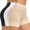 BESTENA 3 Pack Slip Shorts for Under Dress Anti Chafing Shorts Boyshorts Panties for Women (Small, Black+white+nude)