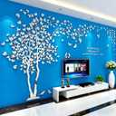 3D Wall Stickers - DIY Tree & Birds Wall Decals Family Couple Stickers Murals Wall Decor for Living Room Bedroom TV Background Home Decorations (Silver Left, L-118x60in)