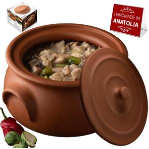 Hakan Suphan Handmade 2.6-Quart Small Clay Cooking Pot with Lid, Unglazed Natural Cookware, Terracotta Cazuela, Casserole Dish, Rice Cooking, Stewpot, Korean, Indian, Mexican Dish 2.5 L