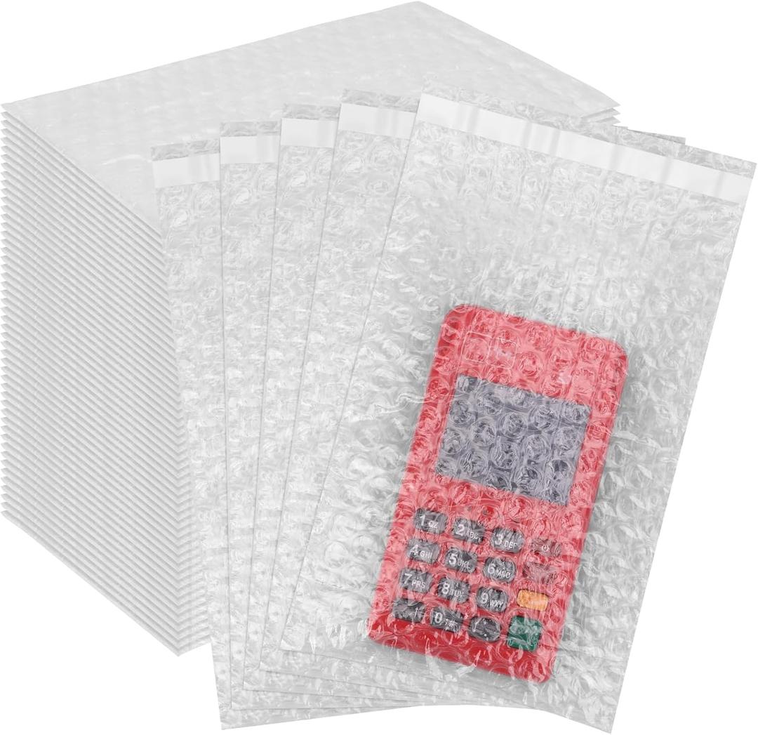 50Pack Bubble Out Bags Pouches 5.12" x 7.10" Self-Seal Clear Bubble Pouch Bags, Double Walled Bubble Cushioning Bags, Protective Wrap Cushioning Pouches for Shipping, Packing, Moving