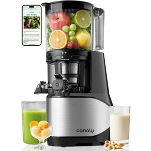 Canoly C09 Cold Press Juicer, 6" Extra Wide Feed Chute, 3-IN-1 Strainers (Juice & Sorbet & Nut Milk), Powerful AC Brushless Motor, Self Precut System, Juicer Machines with BPA-Free (Classic)