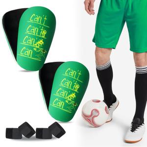 Mini Soccer Shin Guards, 2 Pairs - Extra Small, Fixed Straps, Calf Protection (Can't-Green)