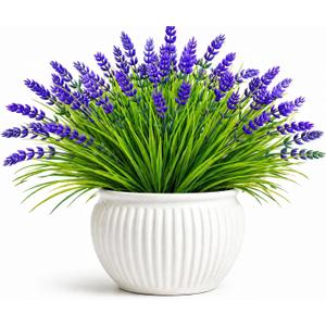 Artificial Flowers for Outdoors, 8 Bundles Faux Silk Spring Flowers for Outside for Planter Front Door Porch Yard Patio Window Box Home Decor (8pcs-Purple)