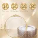 Morejoy 100 Pieces Gold Plastic Plates - Clear Gold Disposable Plates - 10.25inch Clear Plastic Dinner Plates With Gold Rim for Weddings & Parties & Shower