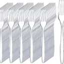 100 Pack Heavy Duty Disposable Clear Forks - Clear Plastic Forks Heavy Duty- Basic Plastic Forks Cutlery 6.7 X 1 Inch for Birthday, Parties, Camping, Catering and Wedding Cutlery Set Events