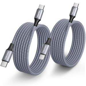 8ft, 2 Pack Long USB C to USB C Cable Fast Charging 60W, PD Type C Charger Cord for Samsung Galaxy S24 S23 S22 Ultra Z Flip6/Fold6, for iPhone 16 15 Pro Max Plus, for MacBook/iPad Pro (Grey)