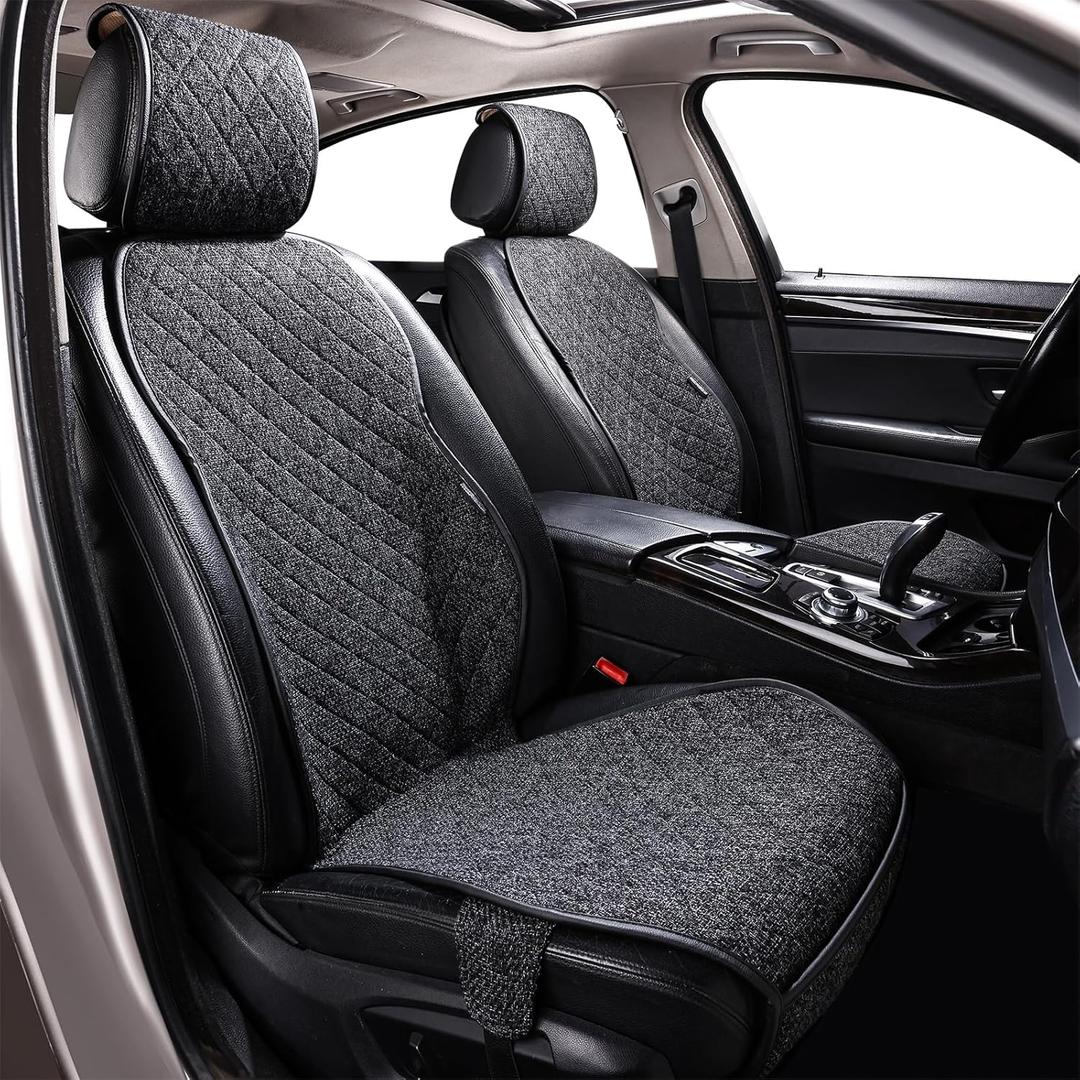 MIROZO Front Seat Covers,Breathable Linen Car Seat Cover Universal Fit for Car SUV Truck  Non-Slip Design  Cool & Comfortable Driver or Passenger Seat Protector  Black (1PC)