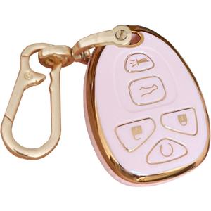 TPU for Chevrolet Key Fob Cover with Keychain Fit for Chevy Suburban Tahoe Traverse Buick Enclave Cadillac Escalade GMC Acadia Yukon Remote Smart Key Shell (Pink) (Pink)