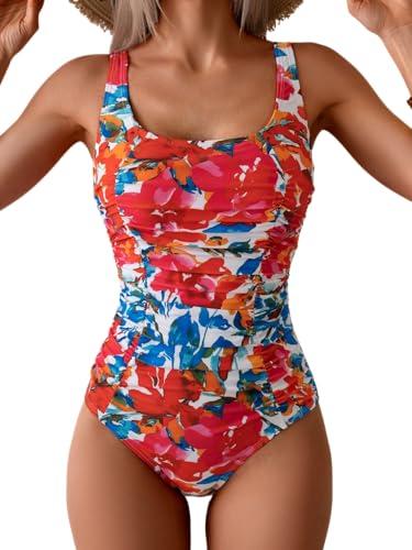 Aidonger Women's One Piece Ruched Tummy Control Bathing Suit Slimming Swimsuit Full Coverage Swim Suit Curvy Swimwear L
