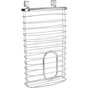 YBM Home Plastic Bags Container and Dispenser for Grocery Bags, Metal Over the Cabinet Door Storage Bags Holder Organizer Holds Up to 50 Plastic Shopping Bags, Silver