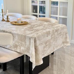 ZIWUROAD Beige Square Tablecloth 60 x 60 Inch, Soft Thick Spillproof Waterproof Table Cloth, Jacquard Fabric Dining Table Cover for Kitchen, Wedding, Dinner, Farmhouse, Party