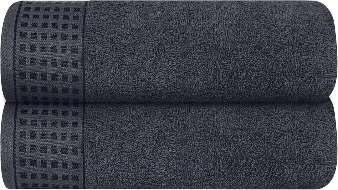 GLAMBURG 100% Cotton 2 Pack Oversized Bath Towel Set 28x55 Inches, Ultra Soft Highly Absorbant Compact Quickdry & Lightweight Large Bath Towels, Ideal for Gym Travel Camp Pool - Charcoal Grey