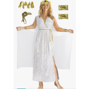 UQJE Womens Greek Toga Costume Set Halloween Cosplay Roman Goddess Grecian Outfit for Women, size -S