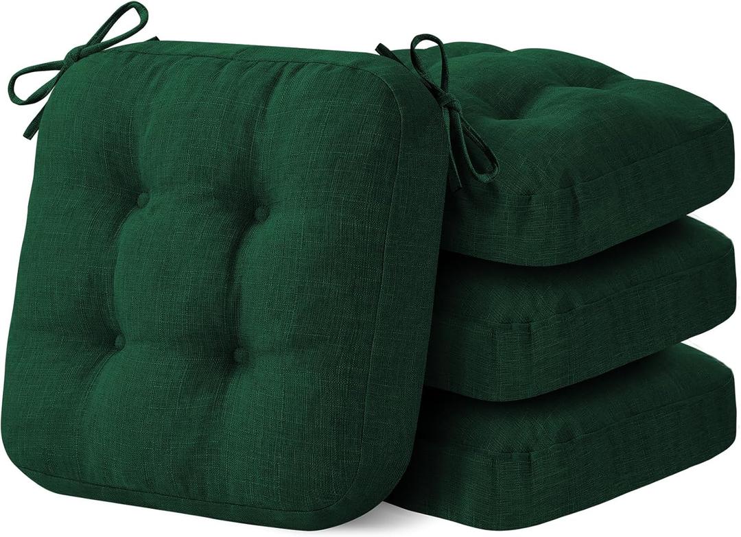IASEAHK Chair Cushions for Dining Chairs, Dining Chair Cushions, Tufted Indoor Chair Pads with Ties & Non Slip Backing, Seat Cushions for Kitchen Chairs 16.5 x 16.5 x 3.5, Set of 4, Green