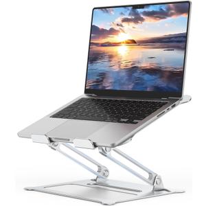 Aluminum Adjustable Laptop Stand, No Wobble Laptop Riser, Foldable Computer Notebook Stand Holder for 10-17" Laptops, Lightweight & Sturdy, Silver/B