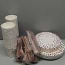 White and Rose Gold Party Supplies - 350 PCS Disposable Dinnerware Set - White Paper Plates Napkins Cups, Gold Plastic Forks Knives Spoon for Graduation, Birthday, Thanksgiving, Cocktail Party