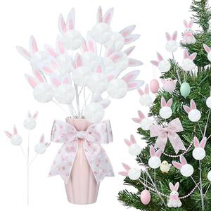Zeyune 12 Pcs Large Easter Decorations Tree Picks Ornaments 16'' Pink Bunny Ear Carrots Picks Rabbit Ornaments for Easter Tree Home Office Spring Party Vase Decor(Bunny)