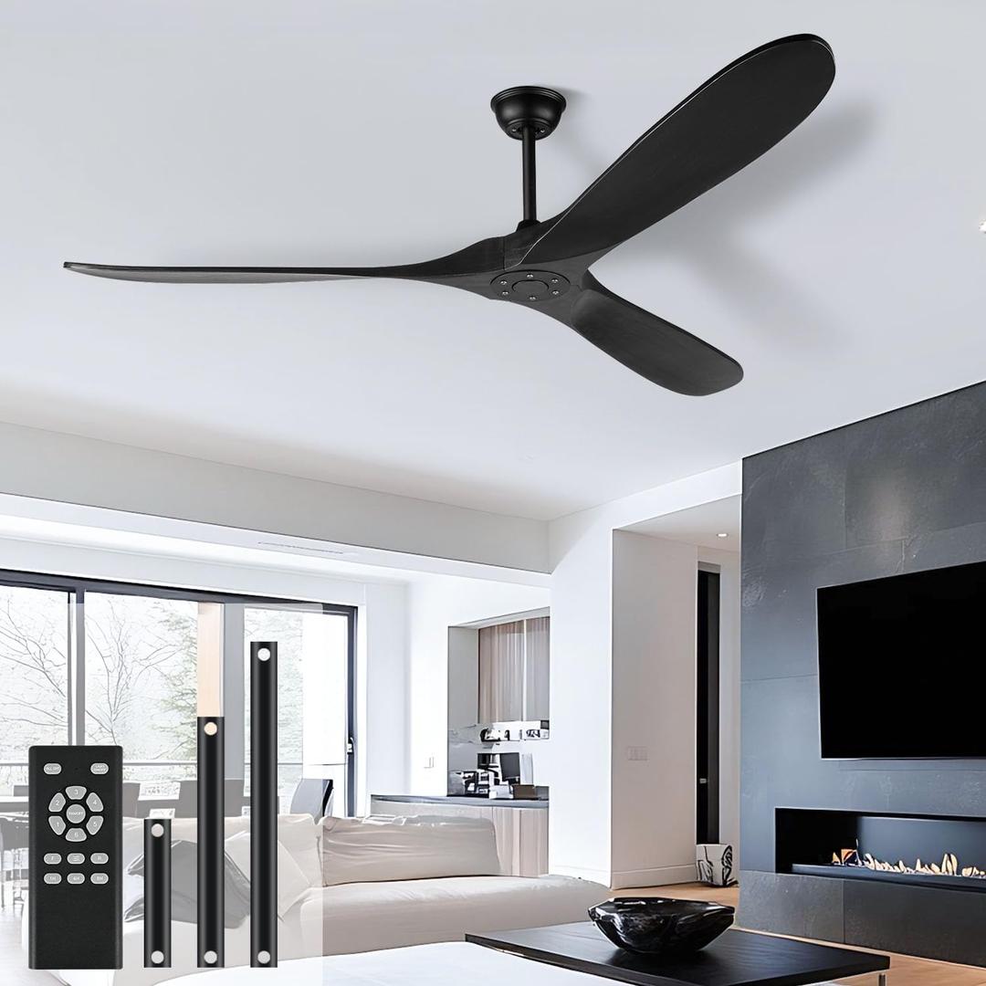 heimo 60 Inch Black Ceiling Fan No LightIndoor Outdoor 3 Blade Wood Ceiling Fans Without Lights for Patios Bedroom Living Room Farmhouse Big Outside Waterproof Fan for Sloped Angled Ceiling