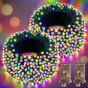Hezbjiti 2 Pack 1000 LED 403 FT Christmas String Lights Outdoor, 8 Lighting Modes IP44 Waterproof Fairy Lights with Timer and Dimmable Function for Party Tree Decorations (Multicolor, Green Wire)