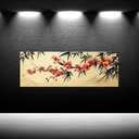 Large Bamboo Plum Blossoms Chinese Traditional Wall Art with Birds, 48"L x 20"W