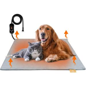 azuza Pet Heating Pad for Dogs and Cats, 6 Adjustable Temperature with Timer, Waterproof and Chew-Resistant Cord, Comfortable Fabric Dog Heating Mat, Auto Power-Off(24"x35")