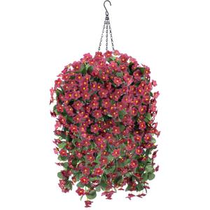 Artificial Fake Hanging Flowers Plants Baskets for Outdoor Outside Spring Decoration, Faux Silk Dark Red UV Resistant Look Real Orchid Trailing Vines for Porch Patio Home Garden