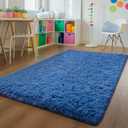 Andecor Soft Fluffy Bedroom Rugs, 3 x 5 Feet Indoor Shaggy Plush Area Rug for Boys Girls Kids Baby College Dorm Living Room Home Decor Floor Carpet, Light Navy