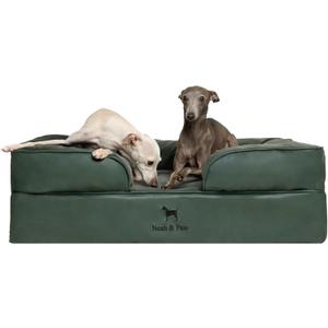 NOAH & PAW Large Dog Bed, 35x25x11 Inch, Orthopedic Dog Beds, Eggshell Memory Foam Infused with Cooling Gel, Inner Cover, Waterproof, Machine Washable (Faux Leather Sofa Collection) (Green)