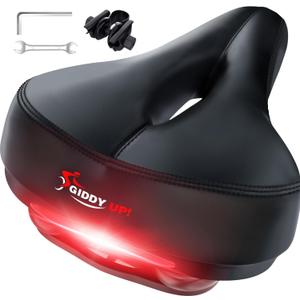 Giddy Up! Bike Seat - Comfortable Premium Bike Saddle for Exercise and Road Bicycle with LED - Wide Padded Bicycle Saddle for Peloton - Replacement Comfort Bicycle Seat Cushion