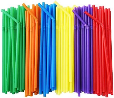 ALINK Pack of 500 Solid Colors Flexible Drinking Straws, Plastic Disposable Bendy Straws - 7.75" x 0.23"