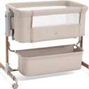3 in 1 Baby Bassinet, Rocking Bassinet, Bedside Bassinet, 6-Height Adjustable, Bassinet Bedside Sleeper, Bedside Bassient for Baby with Comfy Mattress, Breathable Mesh, Large Storage Basket (Khaki)