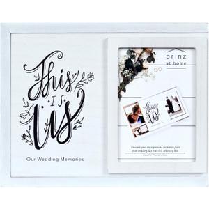 Prinz White Decorative Wedding Memories Keepsake Box, 10 W x 8 L x 3.75 D With Sliding Lid  Wedding Box Lid Includes Space for 4 x 6 Photograph