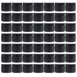 OverNews 2oz Black Glass Jar Travel Size, 45PCS Empty Cosmetic Lotion Container with Black Lid & Spatula, Small Mini Jar for Beauty