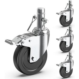 HOLKIE Scaffolding Caster Wheels 5 inch Dual Locking Casters Set of 4, 1" Round Stem Swivel Castor, 1190 lbs Load Capacity, Industrial Heavy Duty Replacement Castors