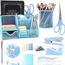 12 in 1 Desk Organizers and Accessories Set, Blue Gifts for Coworkers, Office Supplies Include Stapler Pen Holder Tape Holder Scissors Ruler Staple Remover for Home School