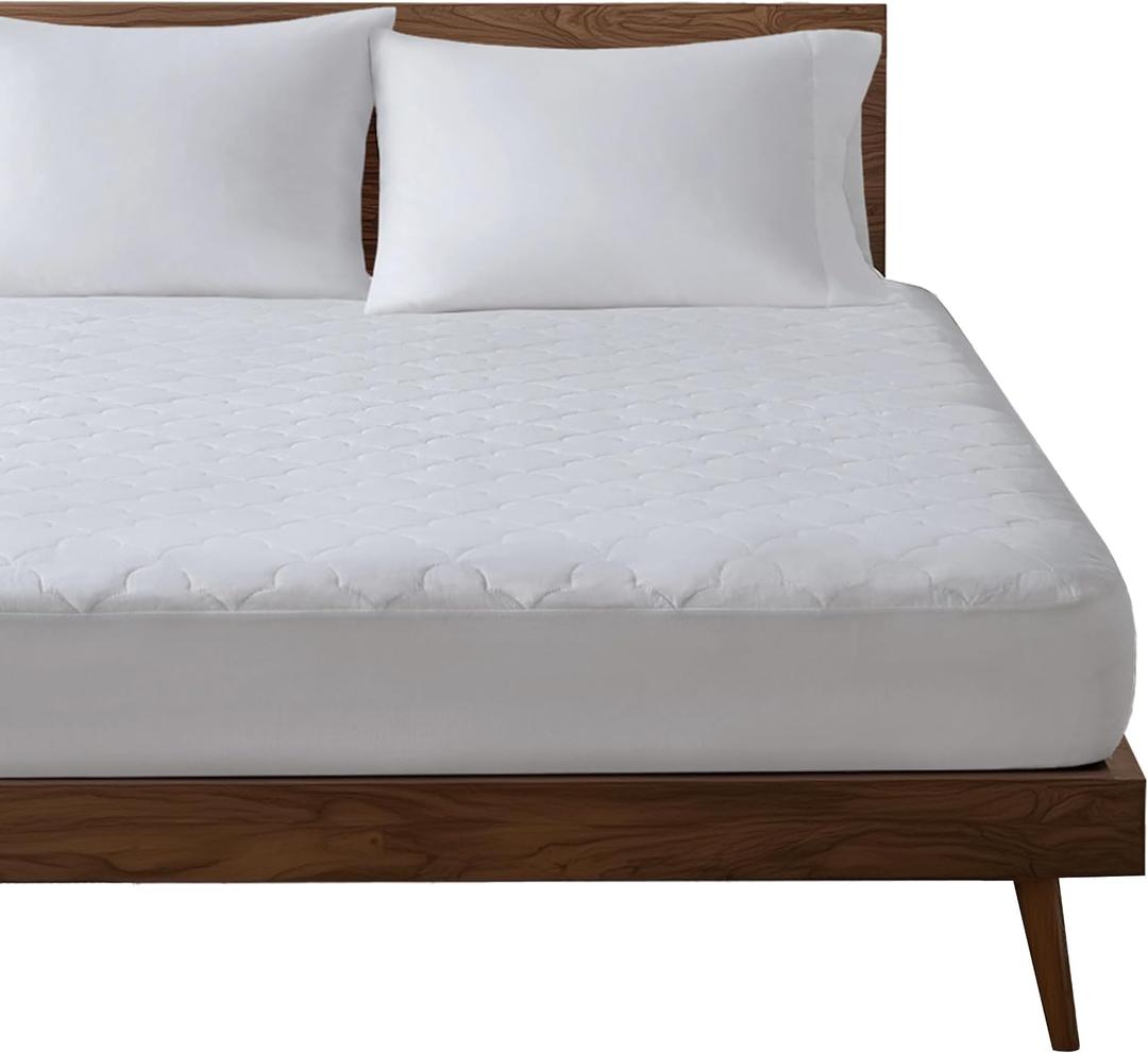 Sleep Philosophy Queen Mattress Pad, Cotton Mattress Protector Classic Cloud Quilted Bed Cover, All Natural Breathable Mattress Topper Fitted Pocket Fits Up to 18", Machine Washable, White