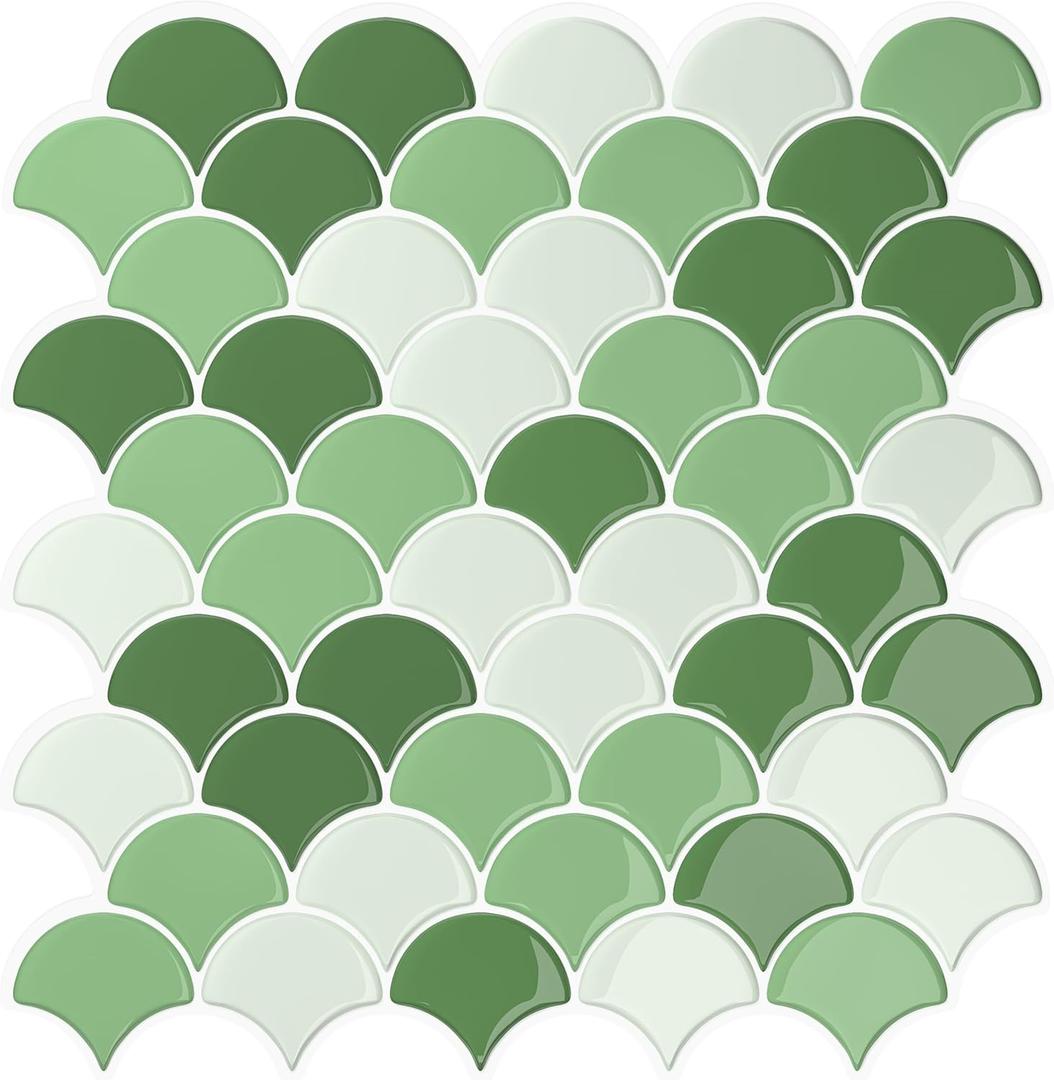 VEELIKE Green Fish Scale Peel and Stick Backsplash Tile Green Back Splash Stick on Tiles for Kitchen 6 Sheets Waterproof Removable Peel and Stick Wall Tiles for Bathroom Living Room Renters 12''x12''