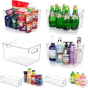 Clear Plastic Storage Bins-8 Pcs Pantry Organizers and Storage Containers with 4 Large (11"x8"x6") and 4 Small Snack Containers, Home Organization for Bathroom, Kitchen, Closet and Office